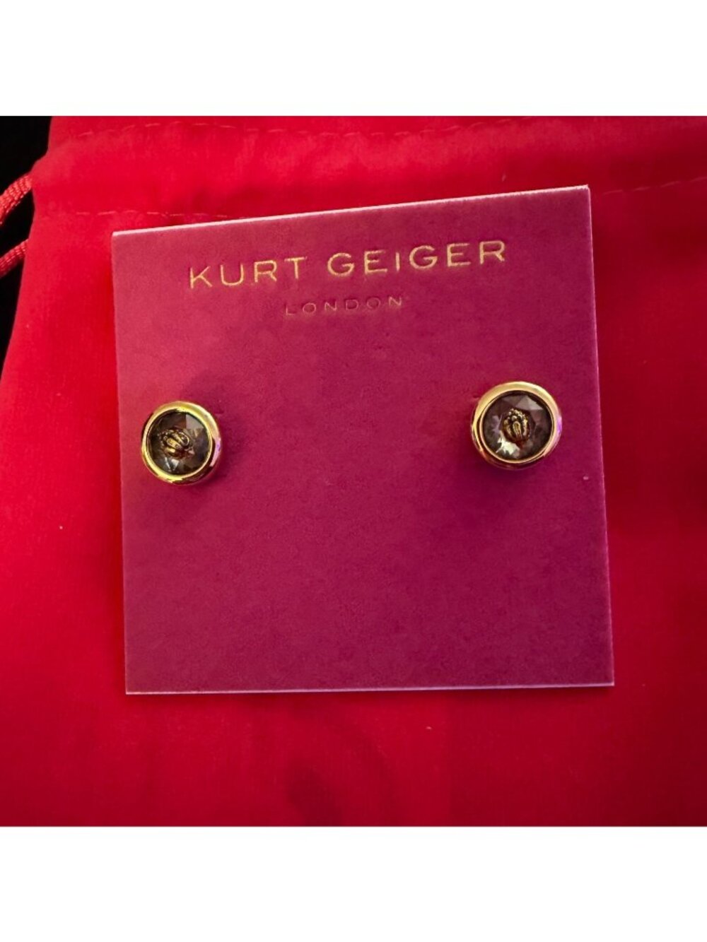 Kurt Geiger London Gold-Tone Crystal Stud Earrings With Eagle Head NWT